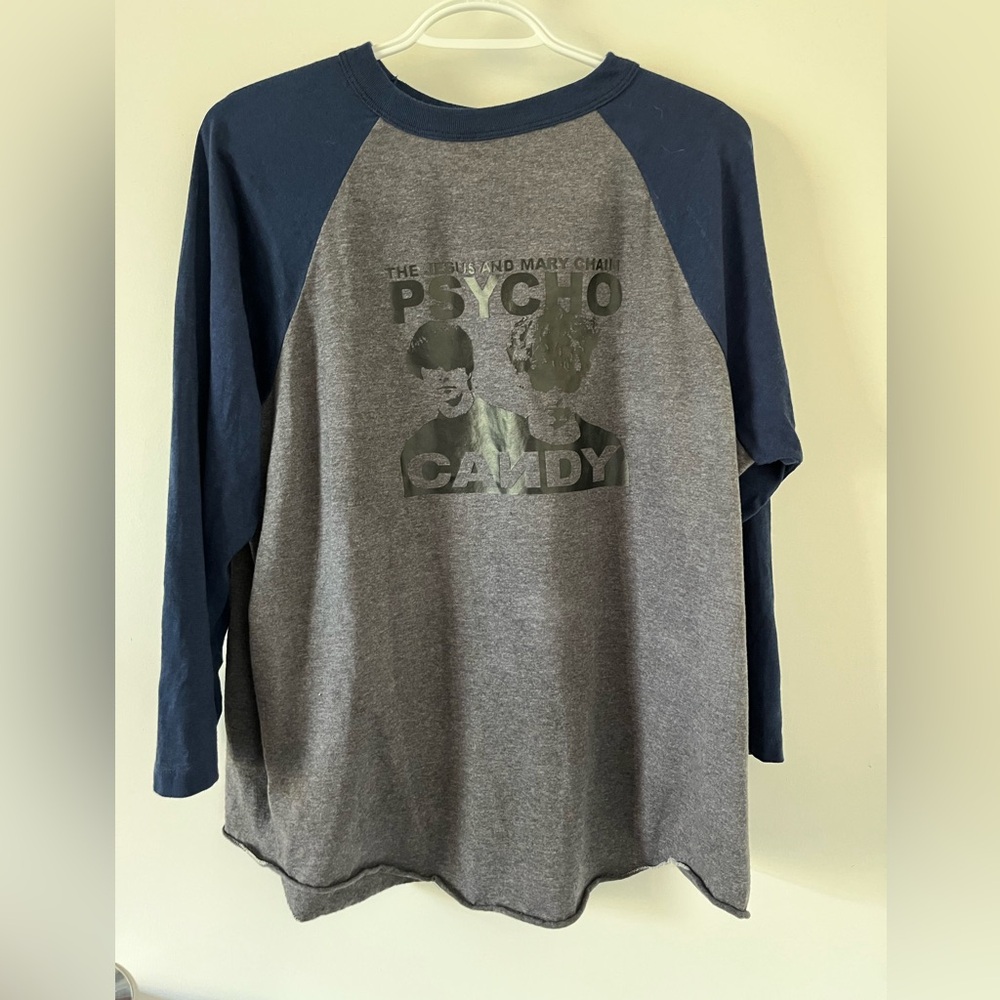 Gray and Blue Graphic Long Sleeve Shirt